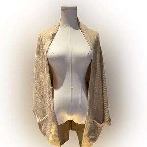 Cream Knit Short Sleeve Cardigan with Pockets